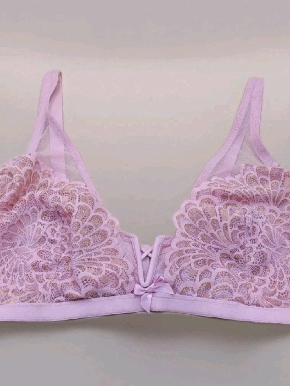 Savage X Fenty Lace Mesh Bralette Pink Wireless Bra Adjustable Straps SZ 2X Sexy